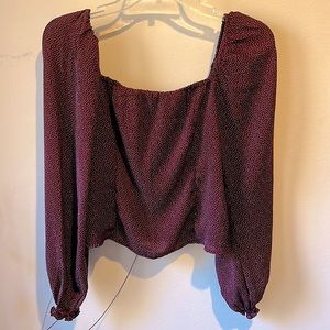 Dark Red Speckled Long Sleeve Crop Blouse